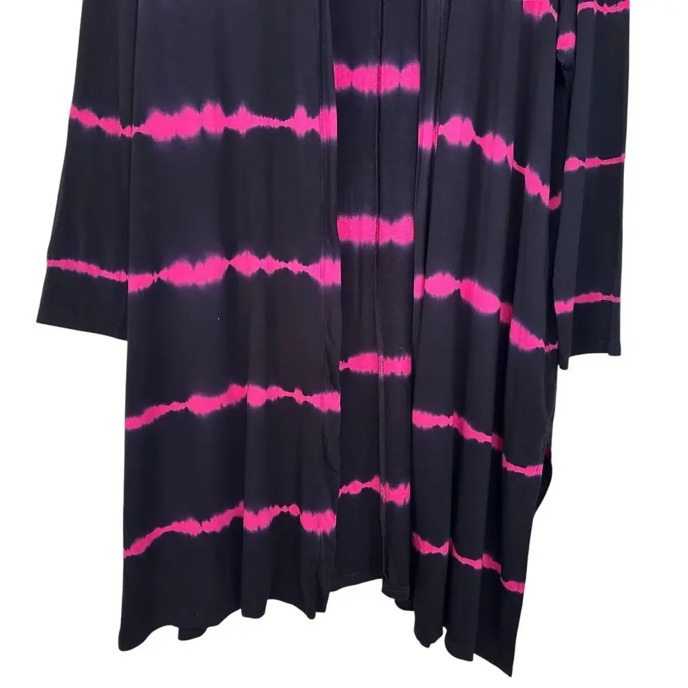 Livi Lane Bryant Striped Duster Cardigan Black Pink 3X Plus Size 22/24